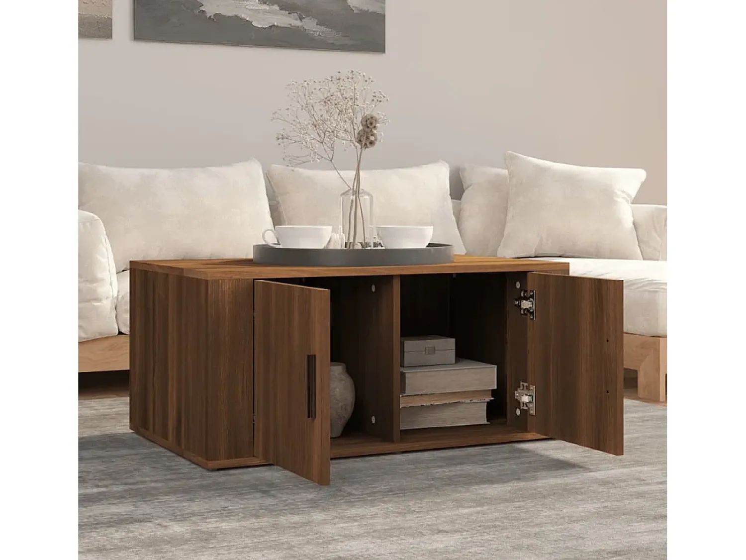 Mesa De Centro| Mesa centro 80x50x36 cm derivados de madeira carvalho PT258106 Castanho