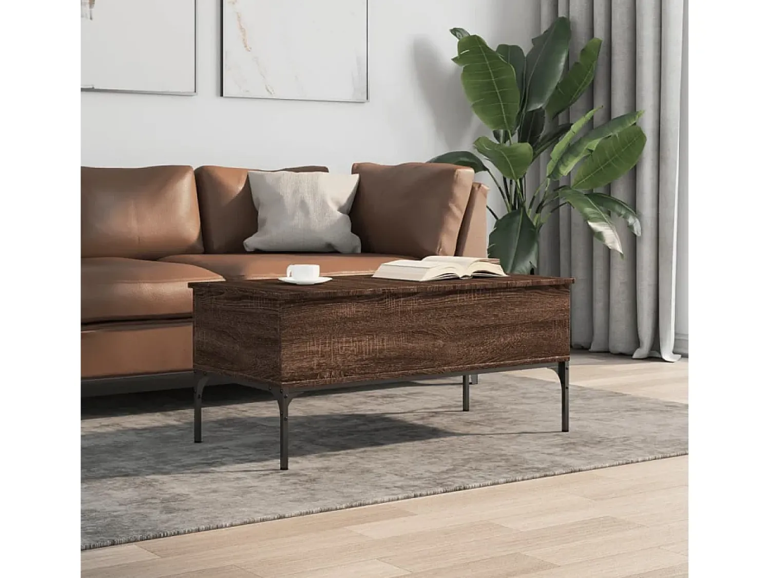 Discount Mesa centro 100x50x45cm deriv. madeira/metal carvalho PT778502 Castanho