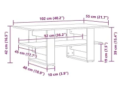 Mesa De Centro*vidaxl Mesa centro 102x55x42cm derivados de madeira carvalho artisiano Natural claro