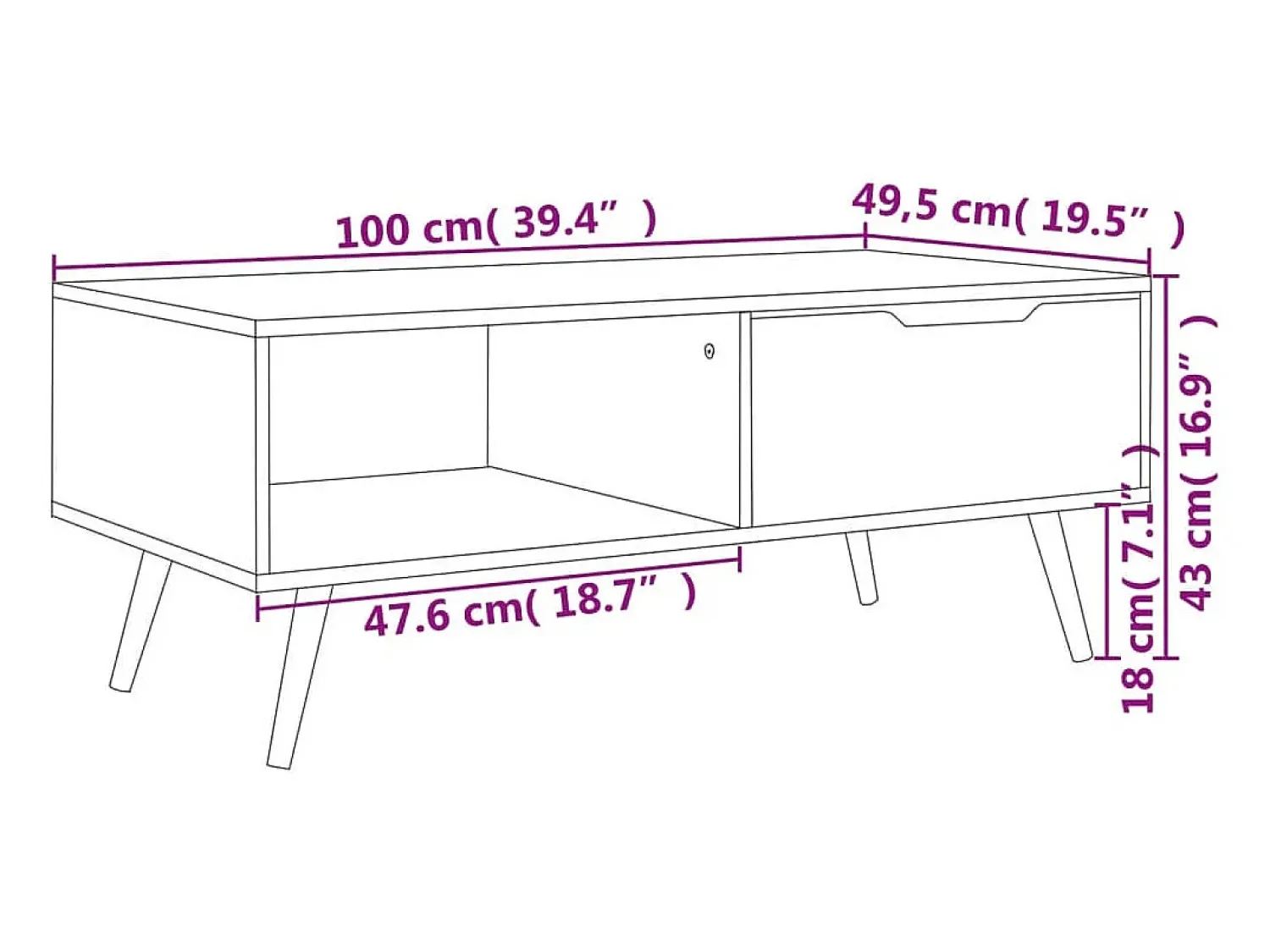 Mesa centro 100x49.5x43cm derivados de madeira brilhante^ Mesa De Centro