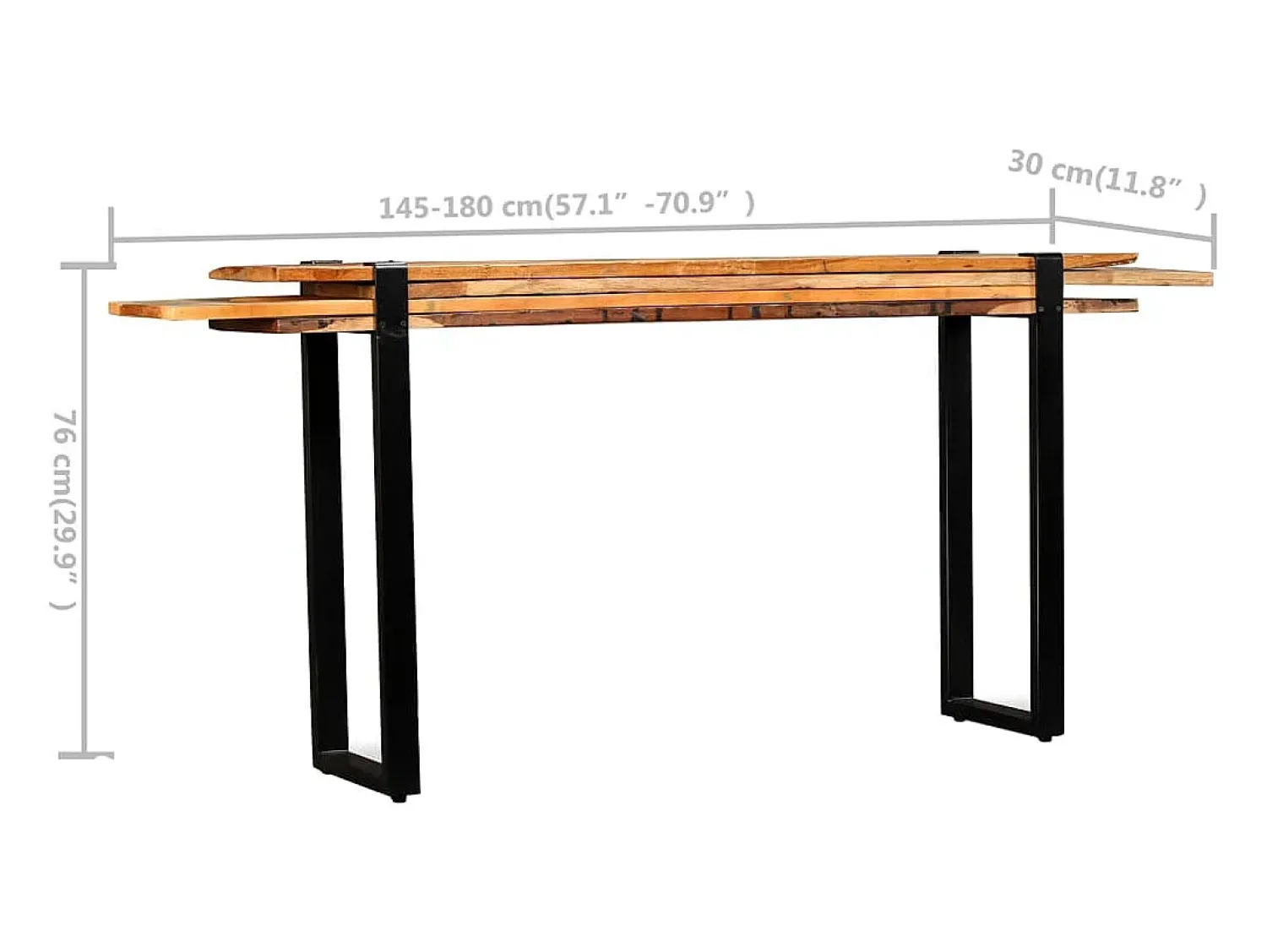 New vidaxl Mesa consola ajustável em madeira maciça recuperada Multicor