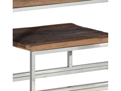 Online vidaxl Mesa consola aço inoxidável/madeira ferroviária maciça Prateado