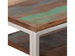 vidaxl Mesa consola aço inoxidável/madeira recuperada maciça^ Consola