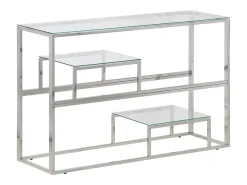 Mesa consola aço inoxidável e vidro temperado PT484482 Prateado