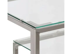 Mesa consola aço inoxidável e vidro temperado PT484482 Prateado