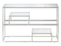 Mesa consola aço inoxidável e vidro temperado PT484482 Prateado