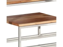 Consola|vidaxl Mesa consola aço inoxidável/madeira de acácia maciça Prateado