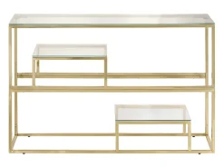 Outlet Mesa consola aço inoxidável e vidro temperado PT333148 Dourado