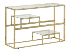 Hot vidaxl Mesa consola aço inoxidável e vidro temperado Dourado