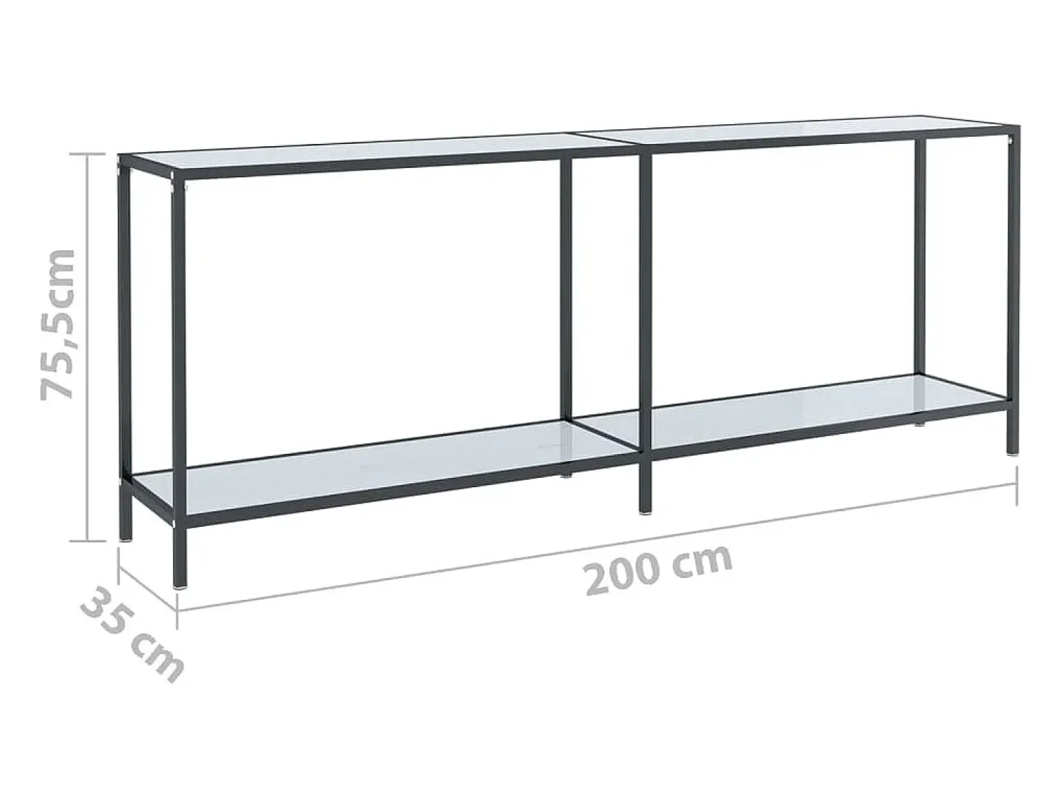 Consola|vidaxl Mesa consola 200x35x75,5 cm vidro temperado Branco