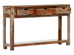 Clearance vidaxl Mesa consola c/ 3 gavetas 120x30x75 cm madeira acácia maciça Cinzento