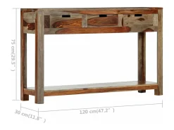 Clearance vidaxl Mesa consola c/ 3 gavetas 120x30x75 cm madeira acácia maciça Cinzento