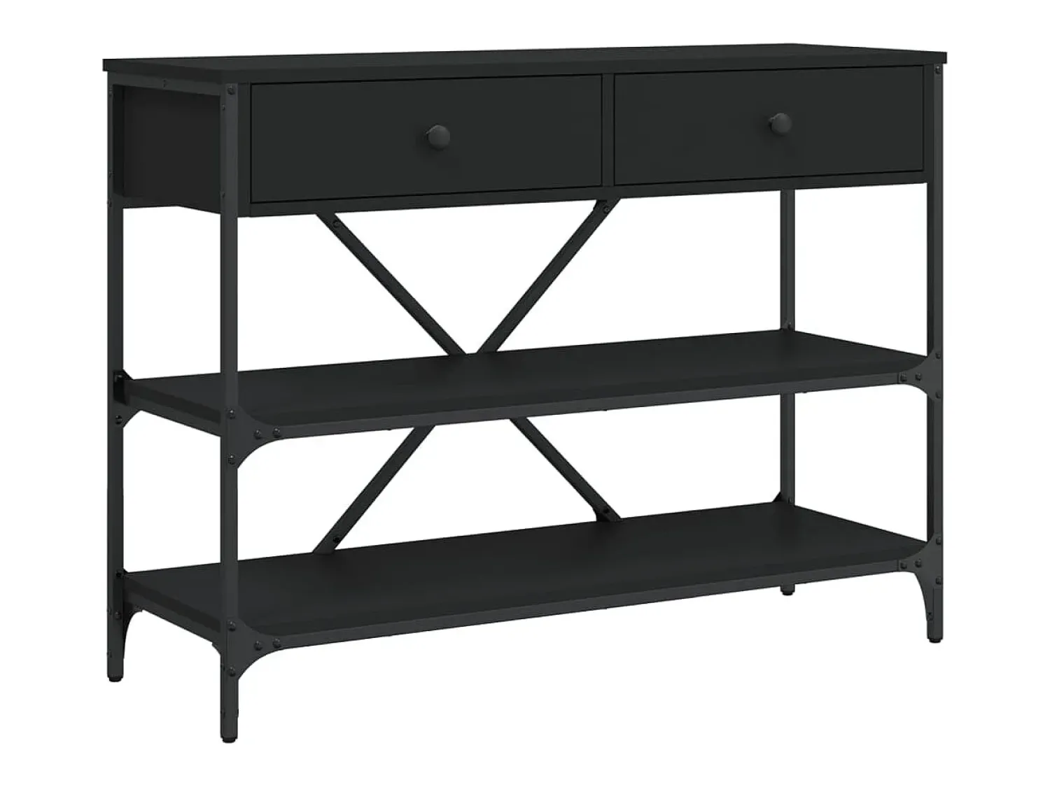 vidaxl Mesa consola c/ gavetas/prateleiras derivados de madeira Preto