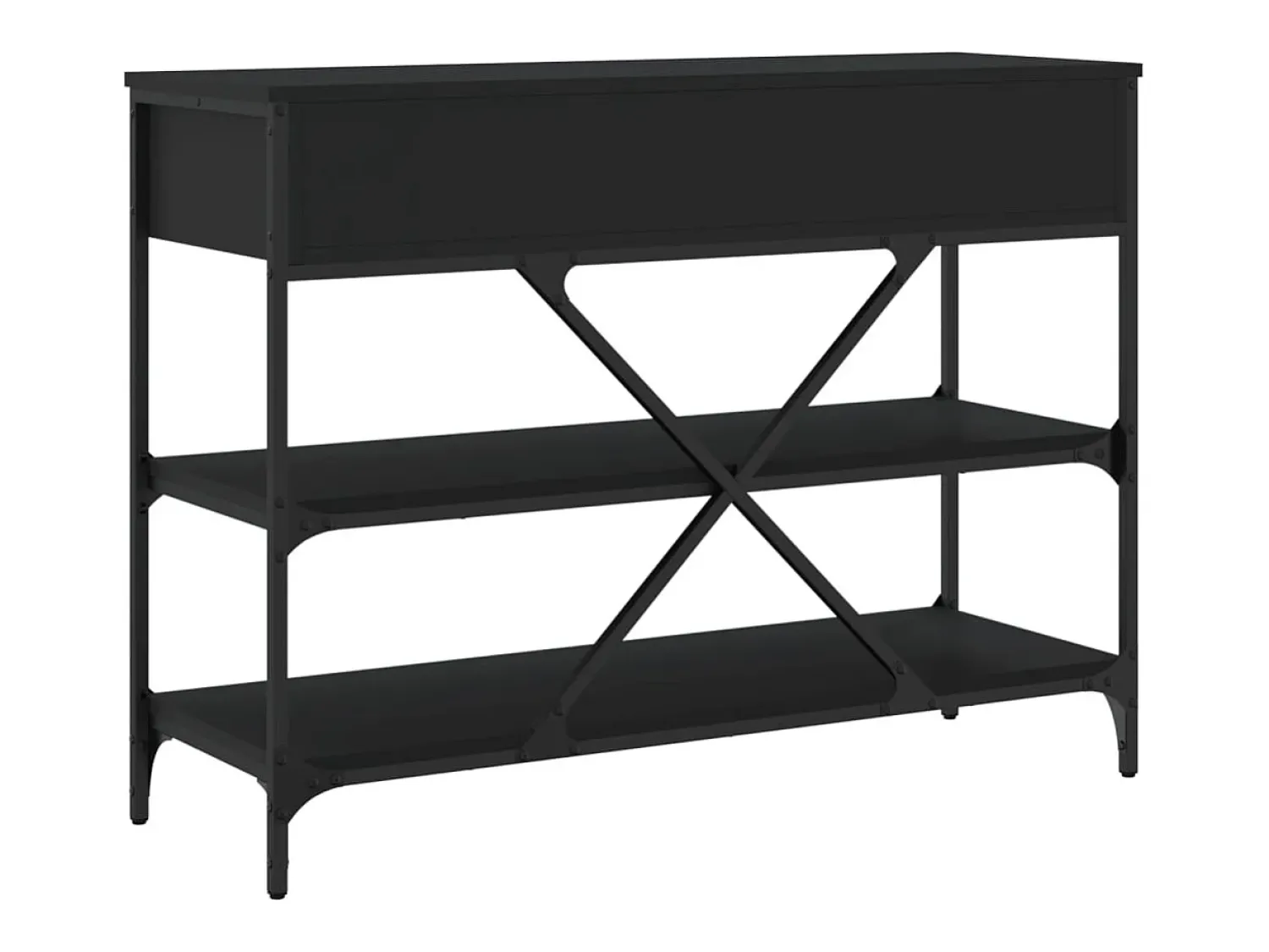 vidaxl Mesa consola c/ gavetas/prateleiras derivados de madeira Preto