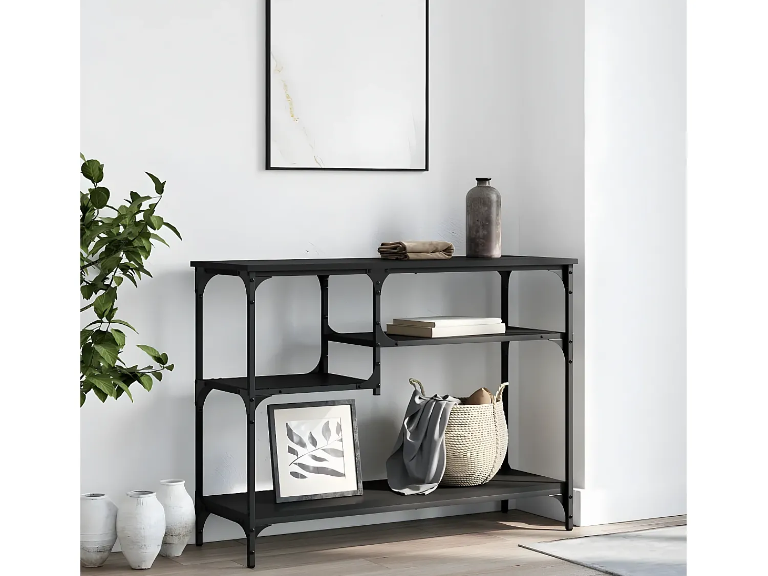 Consola* Mesa consola c/ prateleiras 100x35x75 cm PT566907 Preto