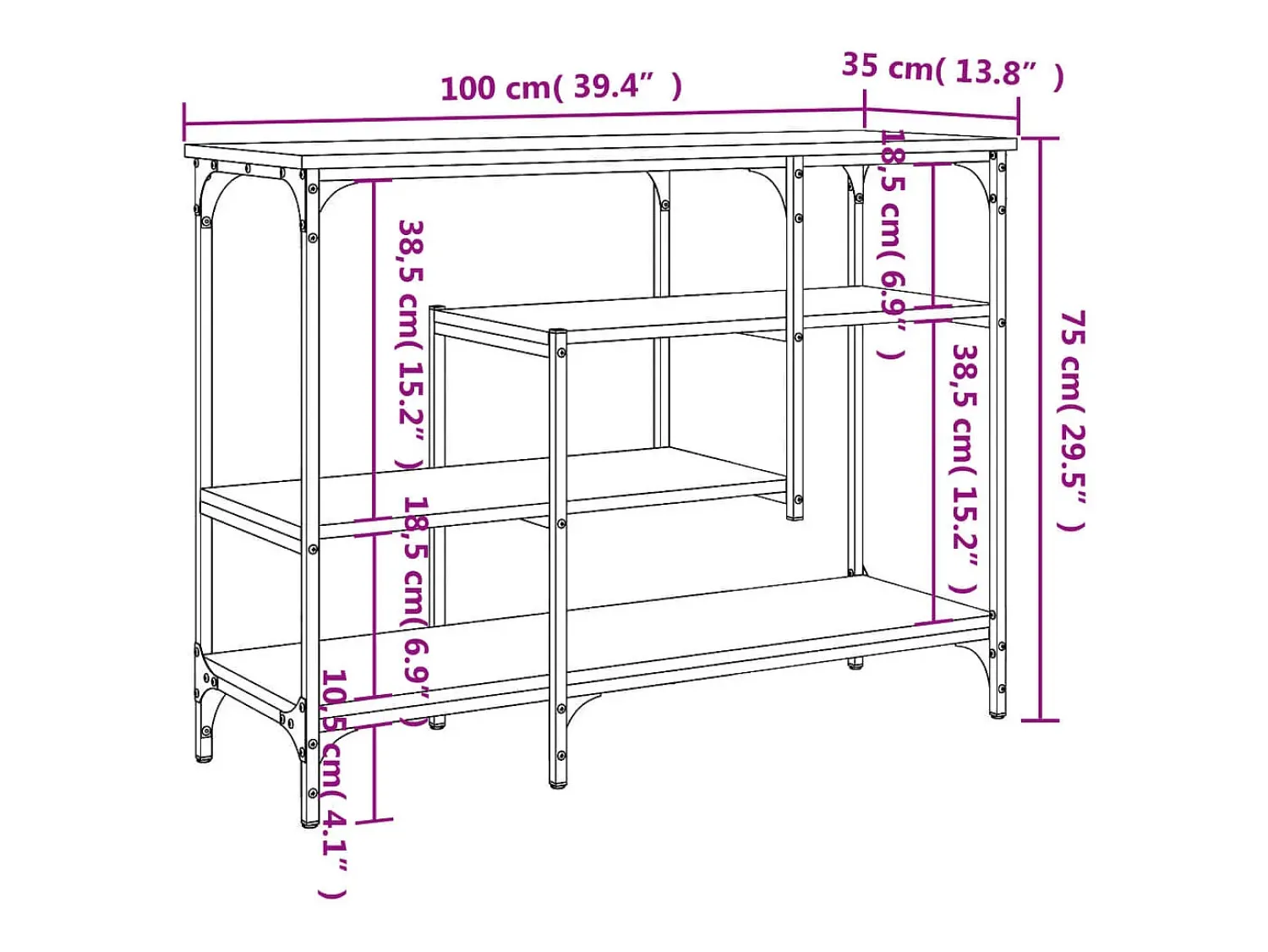 Consola*vidaxl Mesa consola c/ prateleiras 100x35x75 cm carvalho sonoma Natural claro