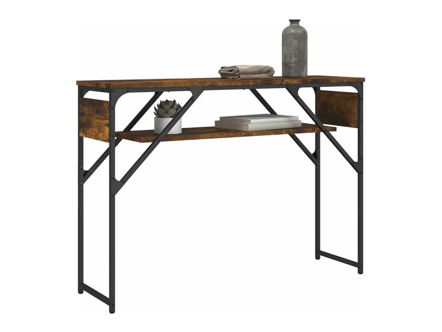 Mesa consola c/ prateleira derivados de madeira carvalho fumado PT892315^ Consola