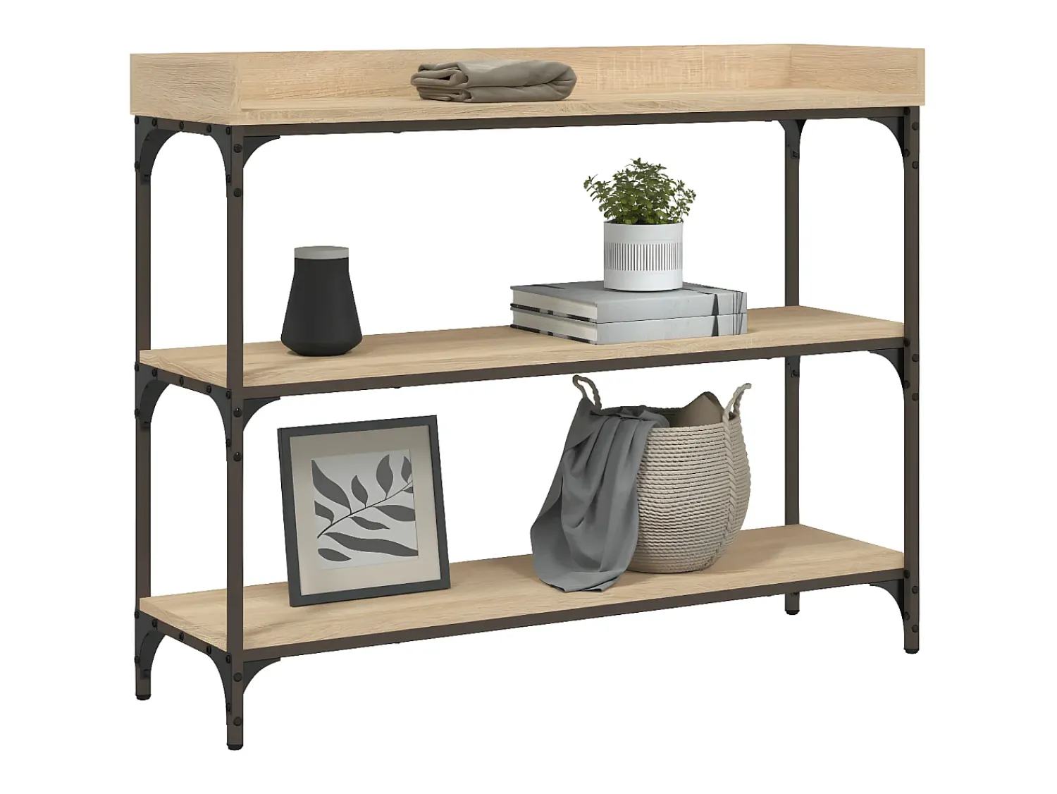 Consola* Mesa consola c/ prateleiras 100x30x80 cm carvalho sonoma PT336806 Castanho