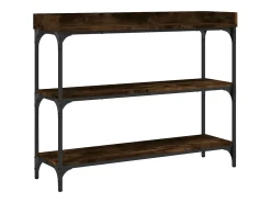 Mesa consola c/ prateleiras 100x30x80 cm carvalho fumado PT149093^ Consola