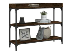 Mesa consola c/ prateleiras 100x30x80 cm carvalho fumado PT149093^ Consola