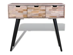 Mesa consola com 3 gavetas, madeira de teca reciclada PT463204^ Consola