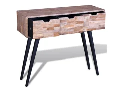 Mesa consola com 3 gavetas, madeira de teca reciclada PT463204^ Consola