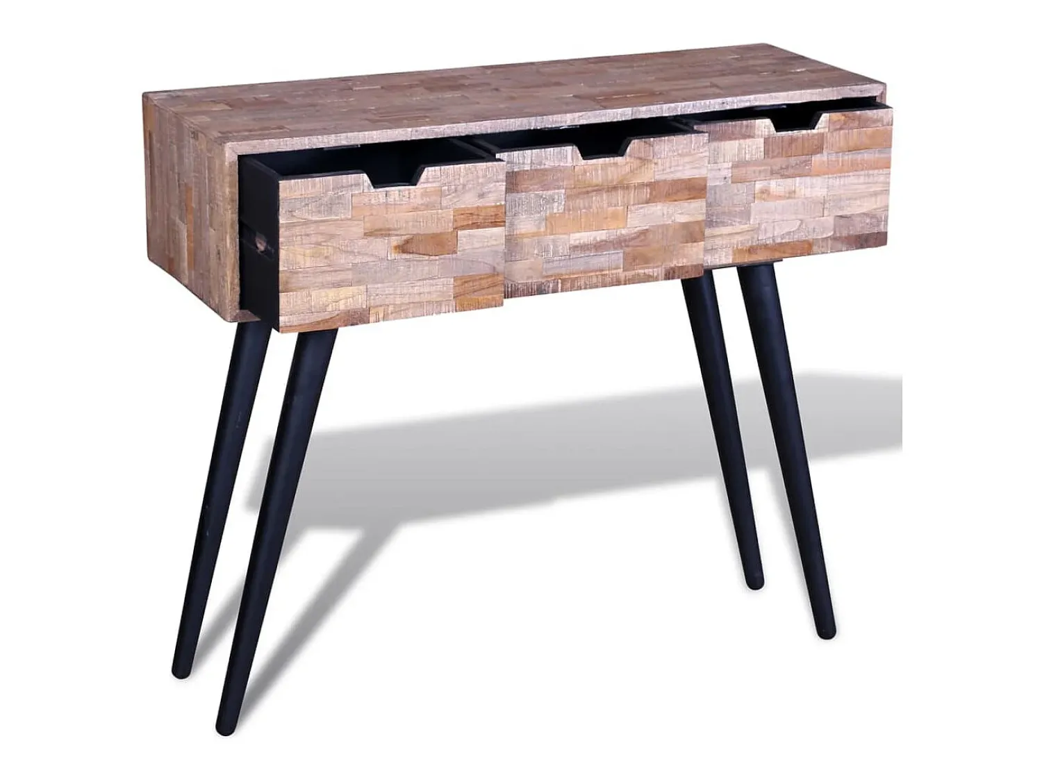 Mesa consola com 3 gavetas, madeira de teca reciclada PT463204^ Consola