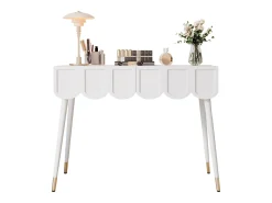 Discount Hauss Spole Mesa consola com 2 gavetas em forma de nuvem - Pés em metal - e dourado Branco