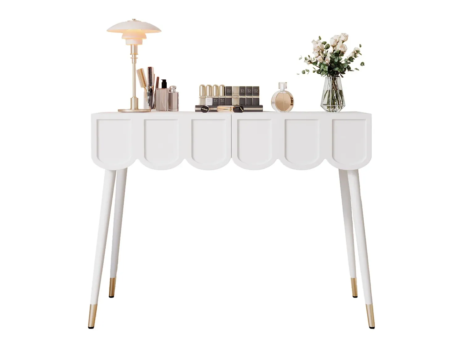 Discount Hauss Spole Mesa consola com 2 gavetas em forma de nuvem - Pés em metal - e dourado Branco