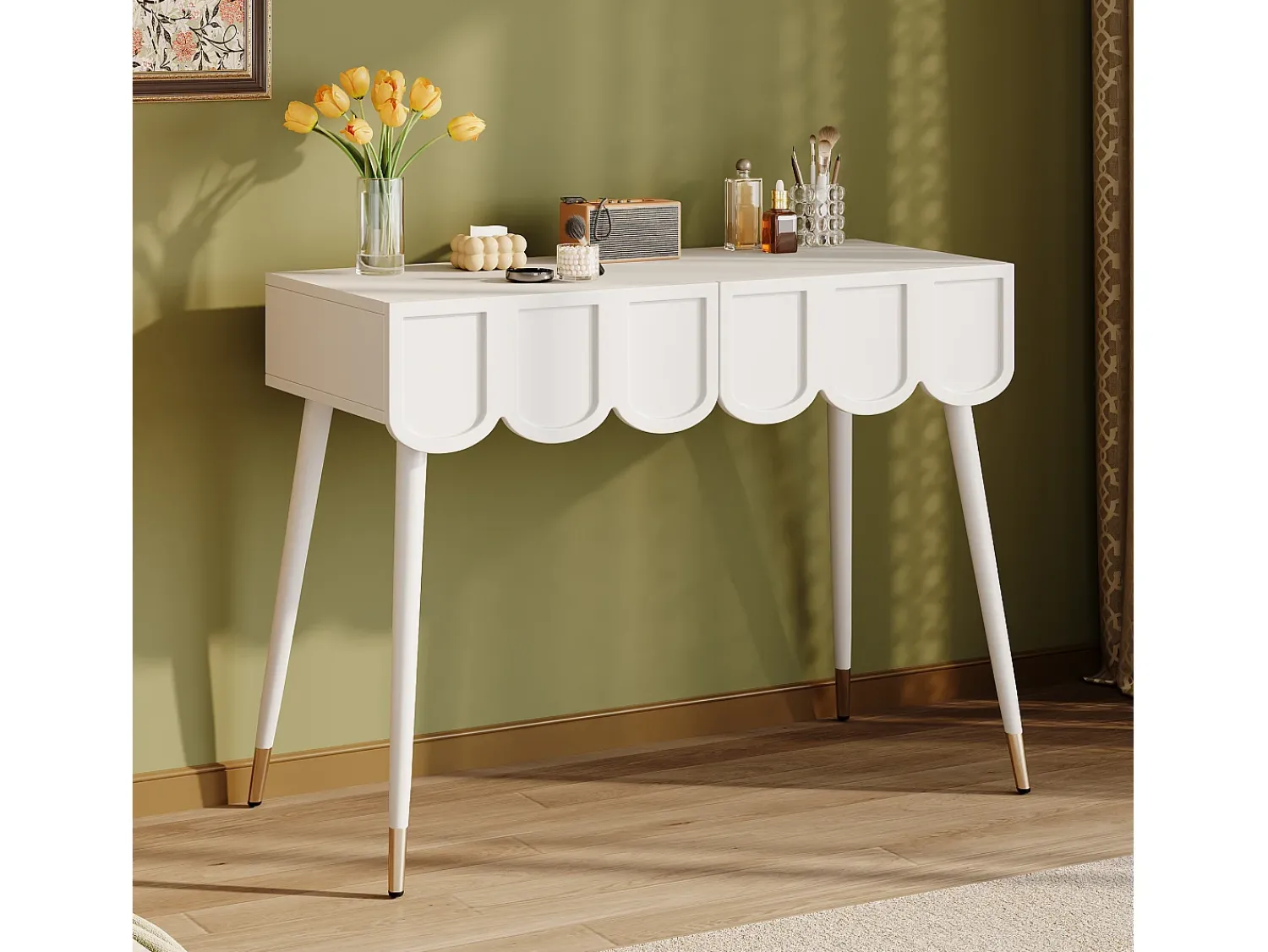 Discount Hauss Spole Mesa consola com 2 gavetas em forma de nuvem - Pés em metal - e dourado Branco