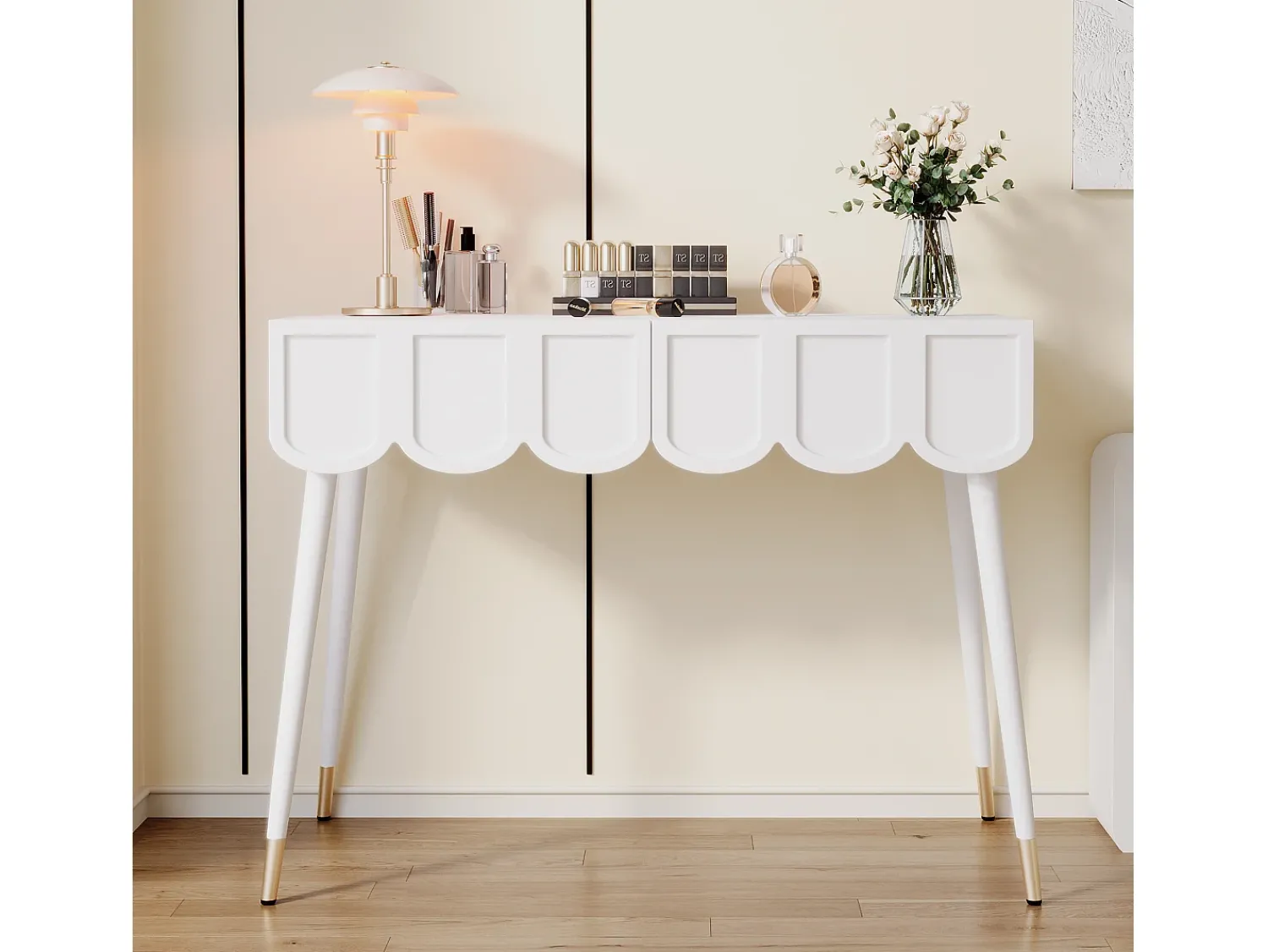 Discount Hauss Spole Mesa consola com 2 gavetas em forma de nuvem - Pés em metal - e dourado Branco