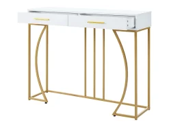 Discount Hauss Spole Mesa consola com 2 gavetas - Pés em metal dourado - 110x32x85 cm Branco