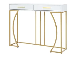 Discount Hauss Spole Mesa consola com 2 gavetas - Pés em metal dourado - 110x32x85 cm Branco
