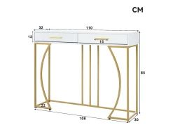 Discount Hauss Spole Mesa consola com 2 gavetas - Pés em metal dourado - 110x32x85 cm Branco