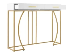 Discount Hauss Spole Mesa consola com 2 gavetas - Pés em metal dourado - 110x32x85 cm Branco