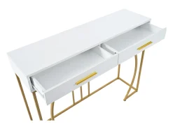 Discount Hauss Spole Mesa consola com 2 gavetas - Pés em metal dourado - 110x32x85 cm Branco