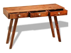 vidaxl Mesa consola com 3 gavetas 76 cm madeira acácia sólida^ Consola
