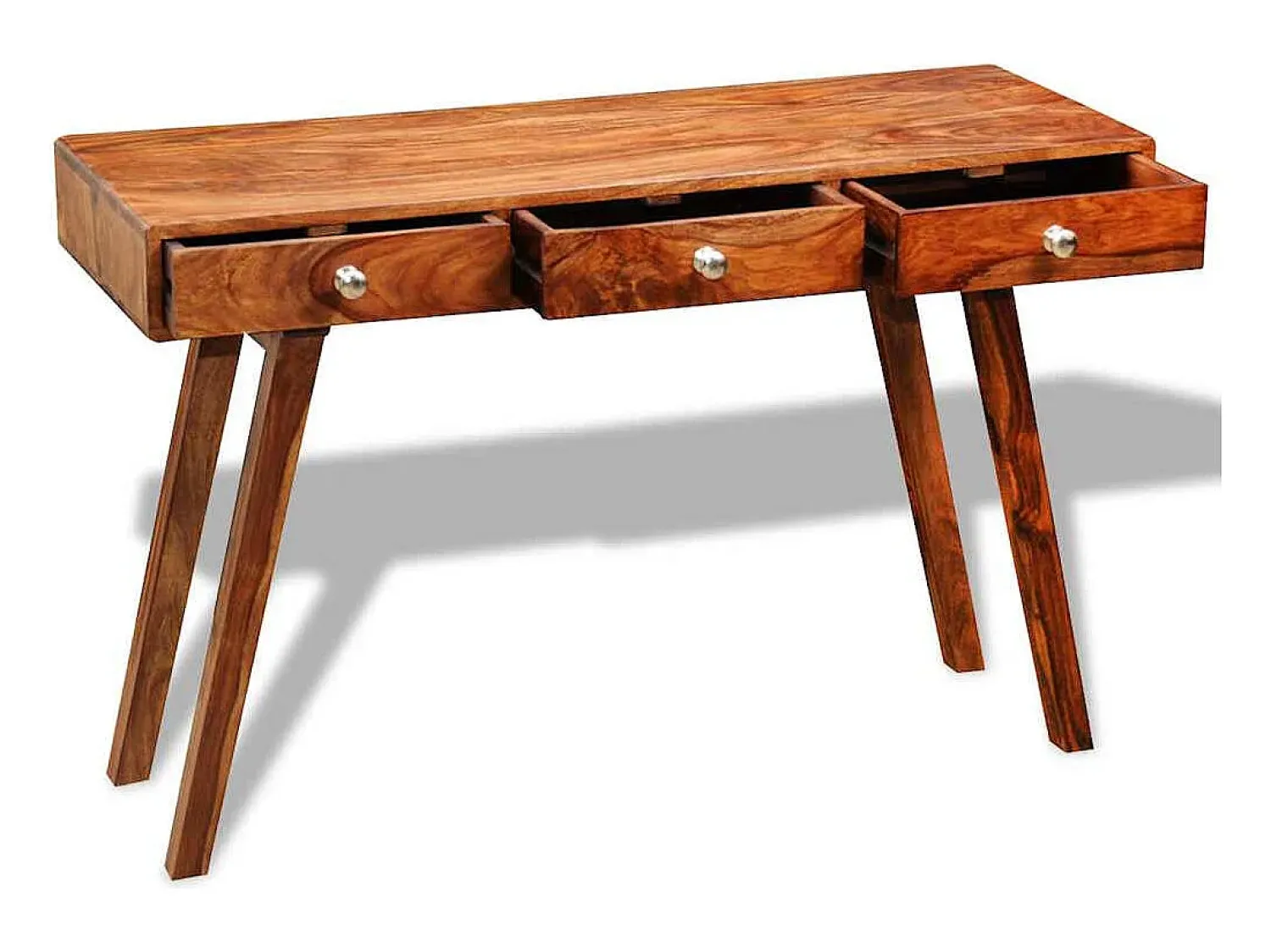 vidaxl Mesa consola com 3 gavetas 76 cm madeira acácia sólida^ Consola