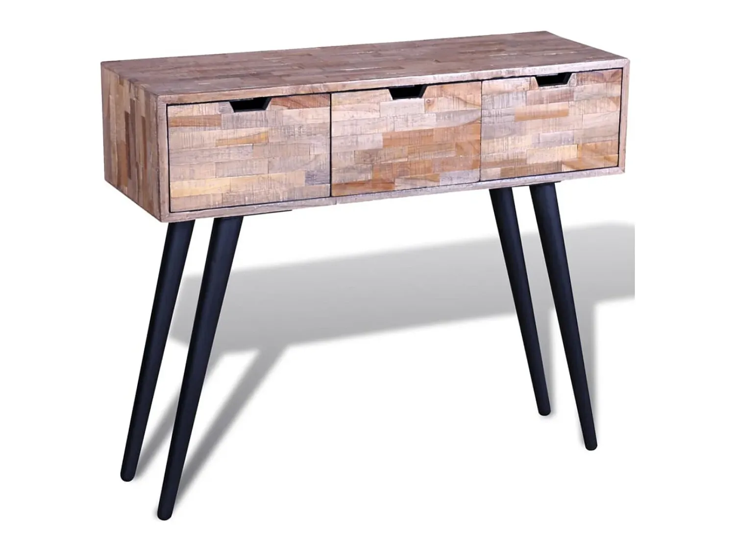 Consola*vidaxl Mesa consola com 3 gavetas, madeira de teca reciclada Natural claro