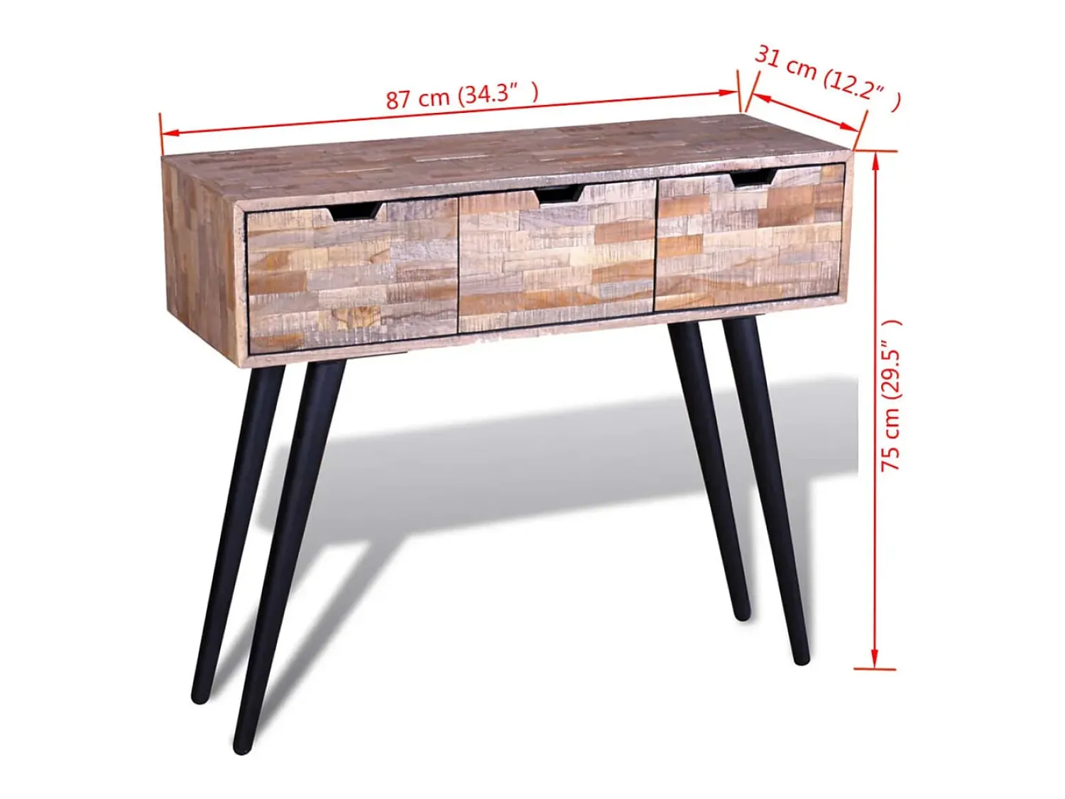 Consola*vidaxl Mesa consola com 3 gavetas, madeira de teca reciclada Natural claro