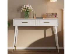 Hauss Spole Mesa consola com 2 gavetas - Pés em metal - e dourado^ Consola