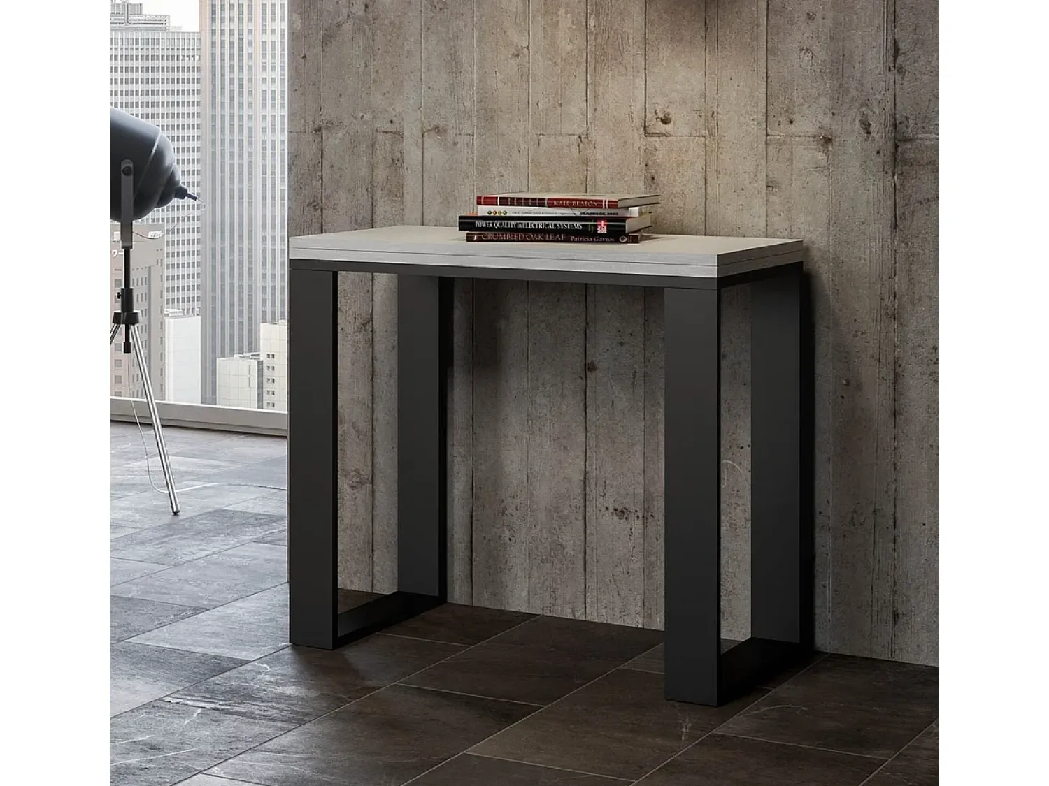 ITAMOBY Mesa consola com abertura do livro 90x45/90 cm Tecno Libra Cinza Branca quadro Antracite^ Consola