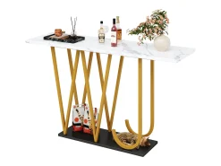 Consola*Hauss Spole Mesa consola com pés em metal dourado - Tampo com efeito mármore 120 x 29,5 x 80 cm Branco