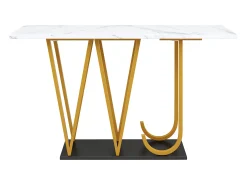 Consola*Hauss Spole Mesa consola com pés em metal dourado - Tampo com efeito mármore 120 x 29,5 x 80 cm Branco