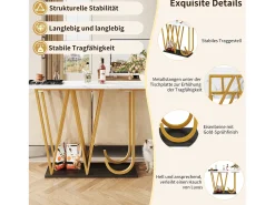 Consola*Hauss Spole Mesa consola com pés em metal dourado - Tampo com efeito mármore 120 x 29,5 x 80 cm Branco