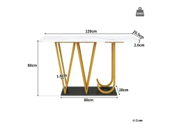Consola*Hauss Spole Mesa consola com pés em metal dourado - Tampo com efeito mármore 120 x 29,5 x 80 cm Branco