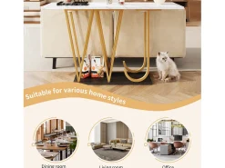 Consola*Hauss Spole Mesa consola com pés em metal dourado - Tampo com efeito mármore 120 x 29,5 x 80 cm Branco