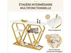 Hauss Spole Mesa consola com tampo com efeito mármore - Pés em metal dourado -^ Consola
