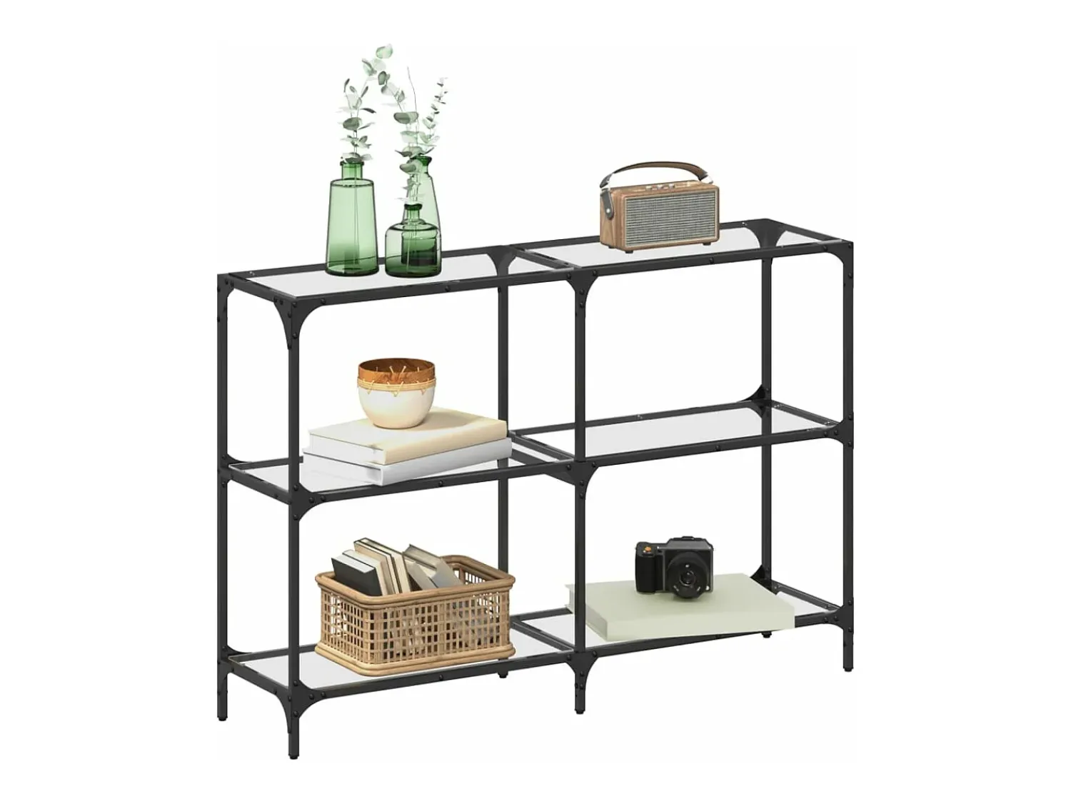 Discount Mesa consola com tampo em vidro 118,5x30x81 cm aço PT900960 Transparente