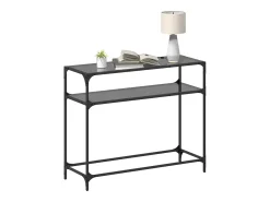 Mesa consola com tampo em vidro 98x35x81 cm aço PT189203^ Consola
